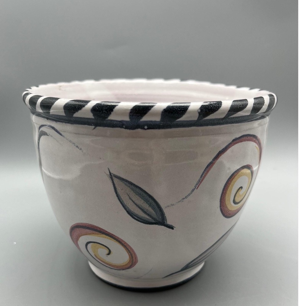 Whimsical, hand made, majolica Studio pottery Bowl Karen Baker signed‎